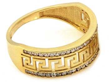 Złoty pierścionek damski wysadzany cyrkoniami z ażurowym greckim wzorem. Elegancka biżuteria z kolekcji Eternity – idealny prezent dla kobiety.2.jpg